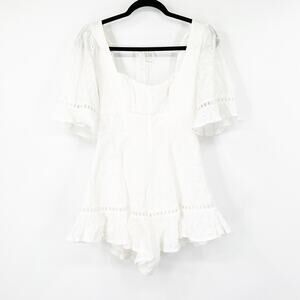 Indikah White Eyelet Ruffle Hem Romper